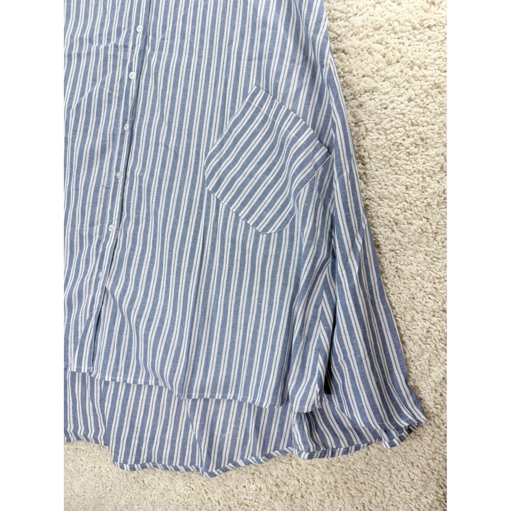 Anthropologie Meadow Rhodes Shirt Dress Size 1X Blue Stripe Puff Sleeve High-Low - Picture 6 of 9
